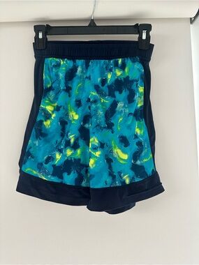 all in motion Navy Athletic Shorts with Teal Stitching and Neon Yellow Drawcord
